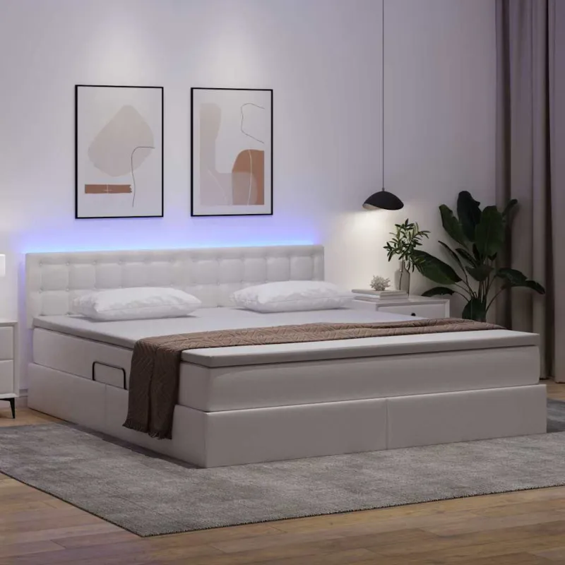 Lova su daiktų laikymo vieta ir LED Švari balta 160 x 200 cm