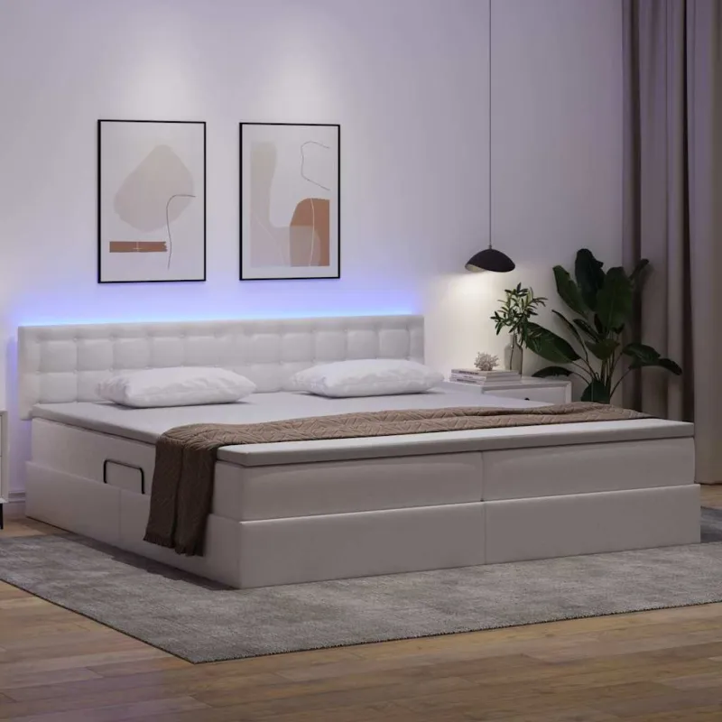 Lova su daiktų laikymo vieta ir LED Šviesiai pilka 200 x 200 cm