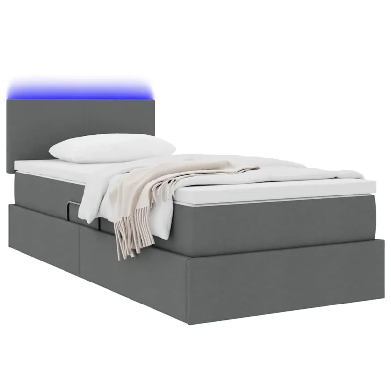 LED saugojimo lova su čiužiniu Tamsiai pilka 90 x 190 cm