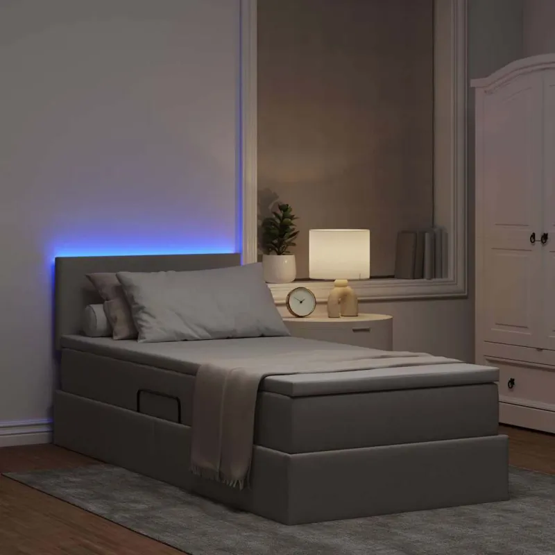 LED saugojimo lova su čiužiniu Taupe 90 x 190 cm Audinys