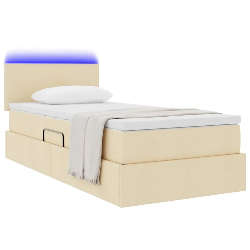 LED saugojimo lova su čiužiniu Kremas 90 x 190 cm Audinys