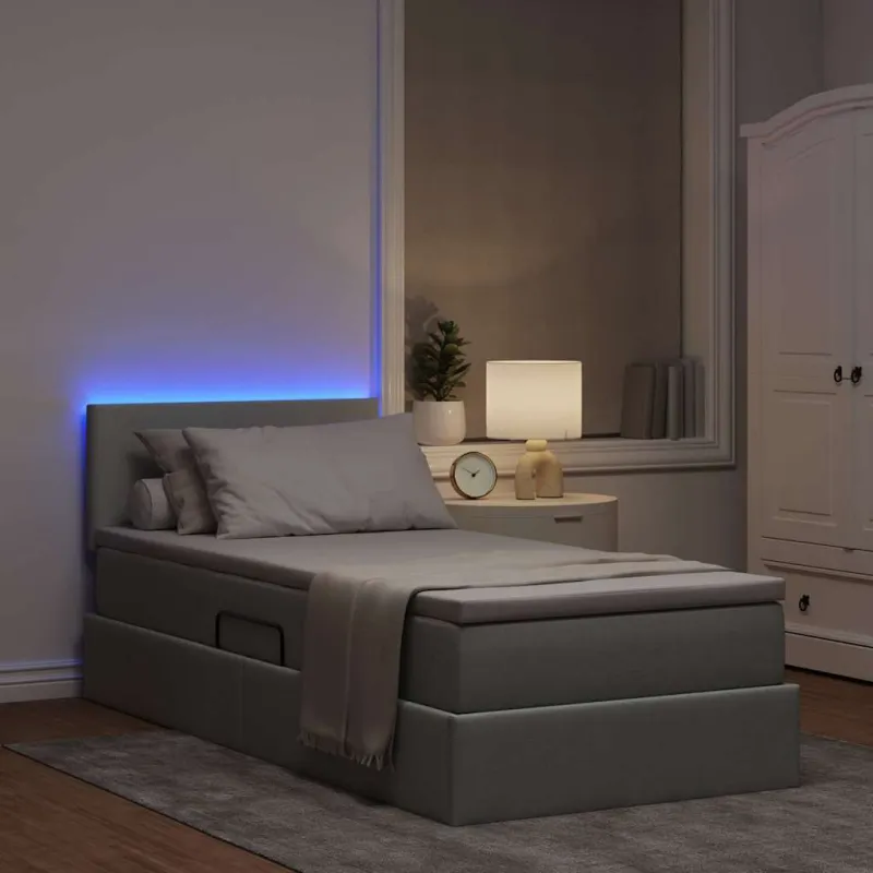 LED saugojimo lova su čiužiniu Šviesiai pilka 90 x 200 cm