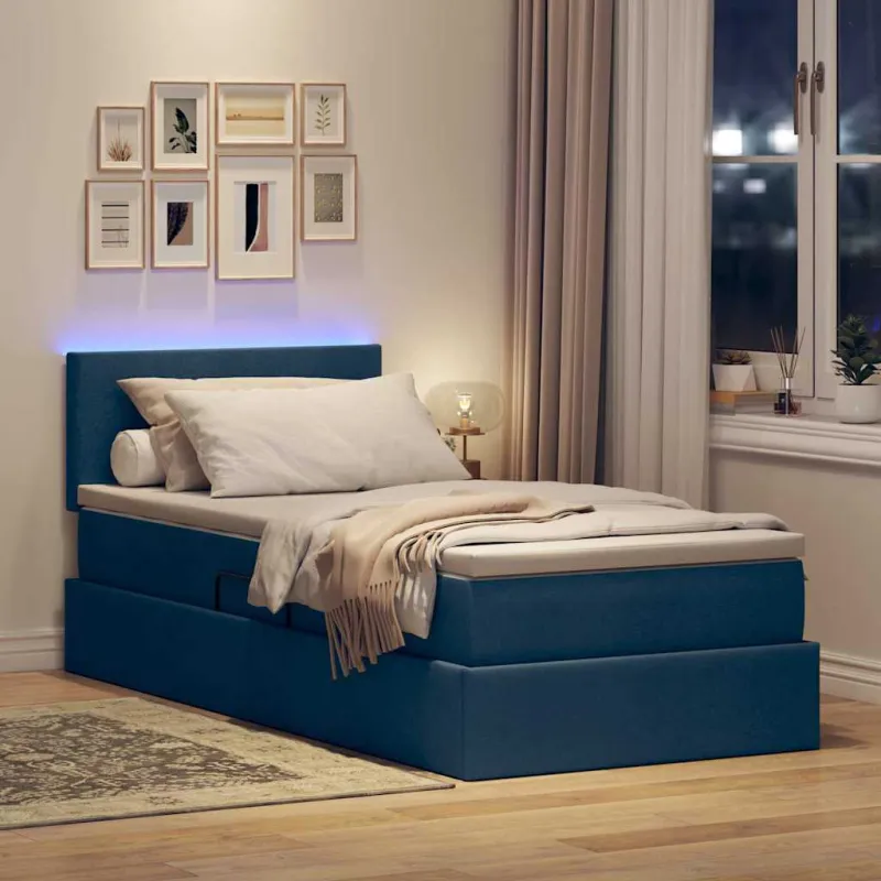 LED saugojimo lova su čiužiniu Mėlyna 100 x 200 cm Audinys