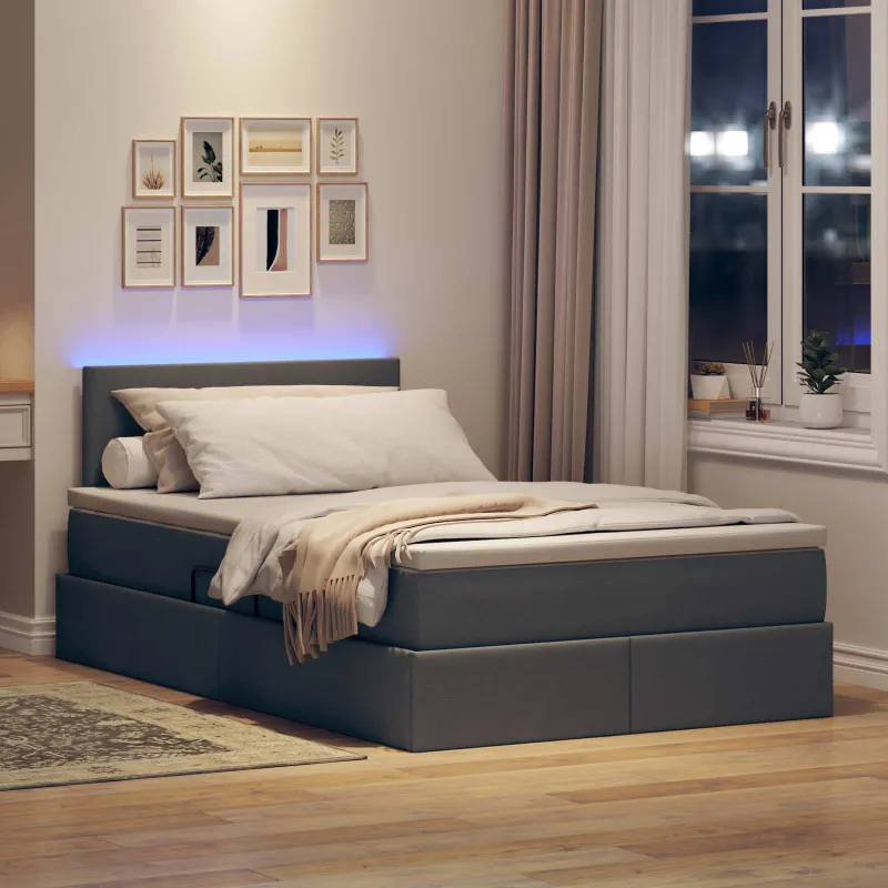 LED saugojimo lova su čiužiniu Tamsiai pilka 120 x 190 cm