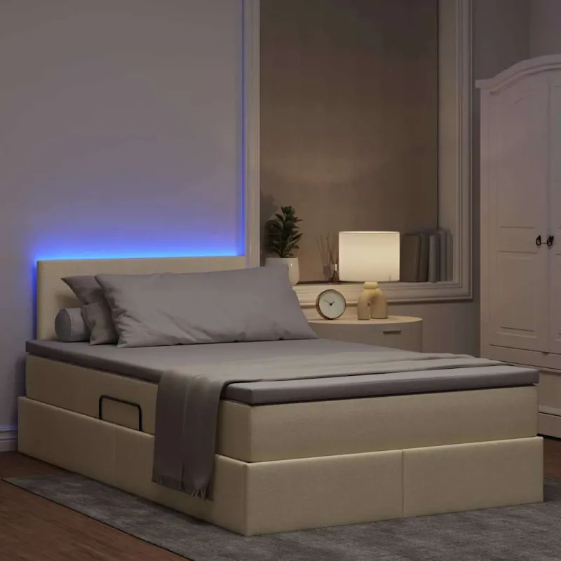 LED saugojimo lova su čiužiniu Kreminė 120 x 190 cm Audinys