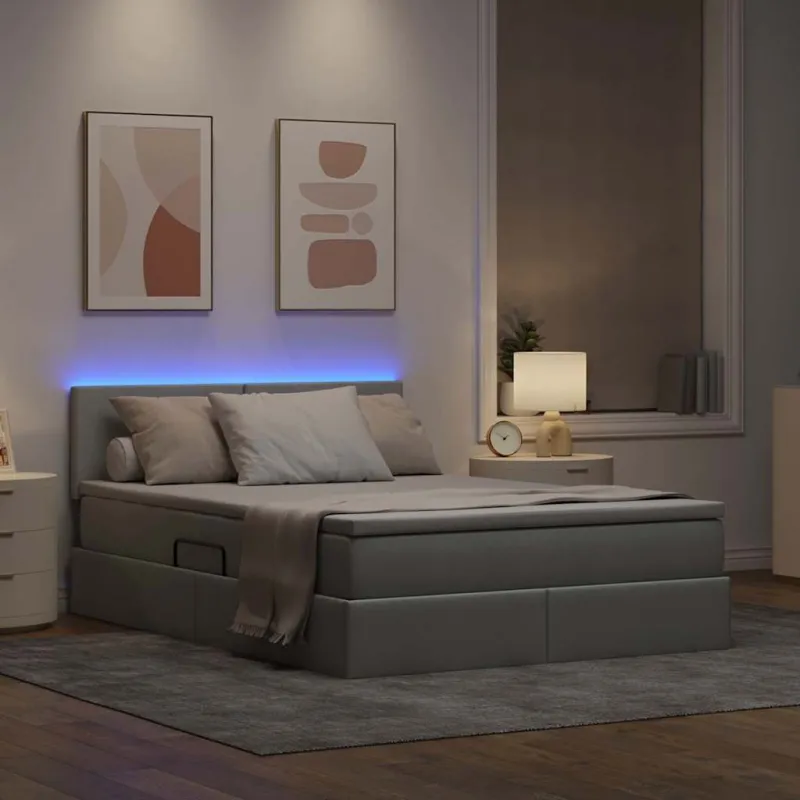 LED saugojimo lova su čiužiniu Šviesiai pilka 140 x 190 cm