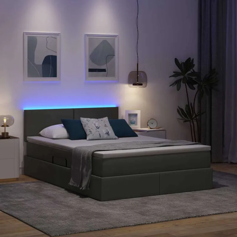 LED saugojimo lova su čiužiniu Tamsiai pilka 140 x 200 cm