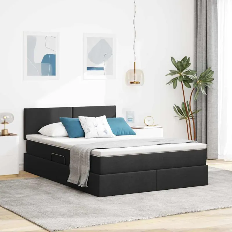LED saugojimo lova su čiužiniu Juoda 140 x 200 cm Audinys