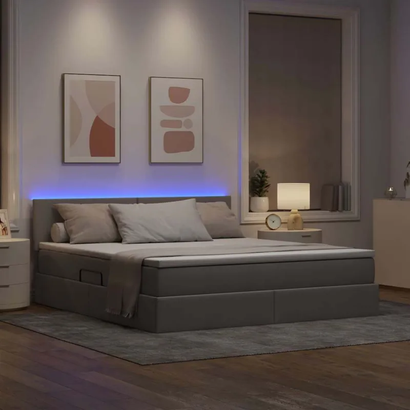 LED saugojimo lova su čiužiniu Taupe 180 x 200 cm Audinys