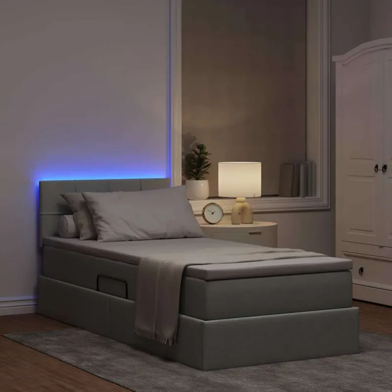 LED saugojimo lova su čiužiniu Šviesiai pilka 90 x 190 cm
