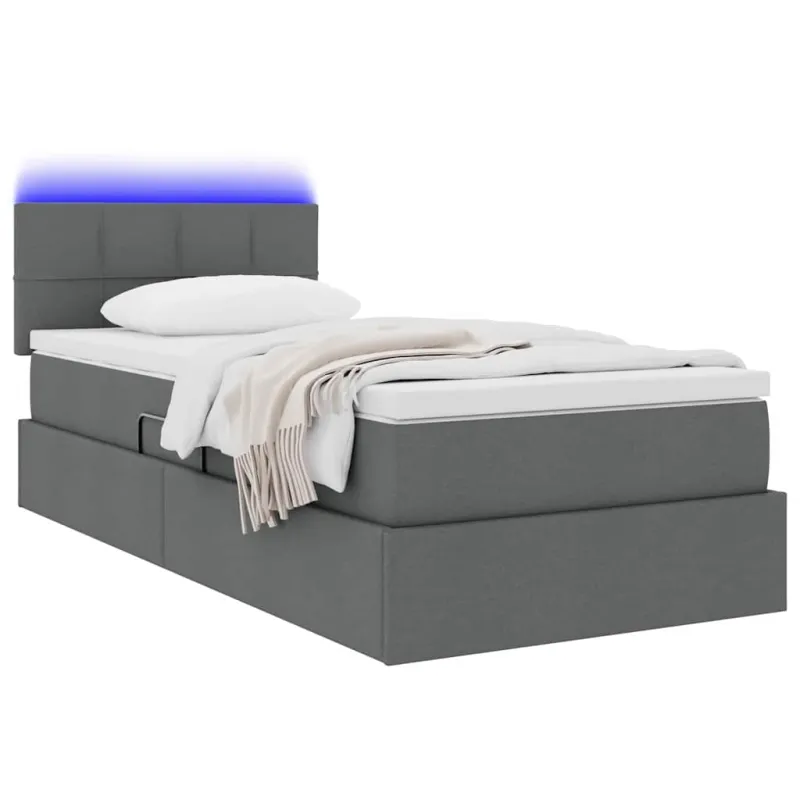 LED saugojimo lova su čiužiniu Tamsiai pilka 90 x 190 cm