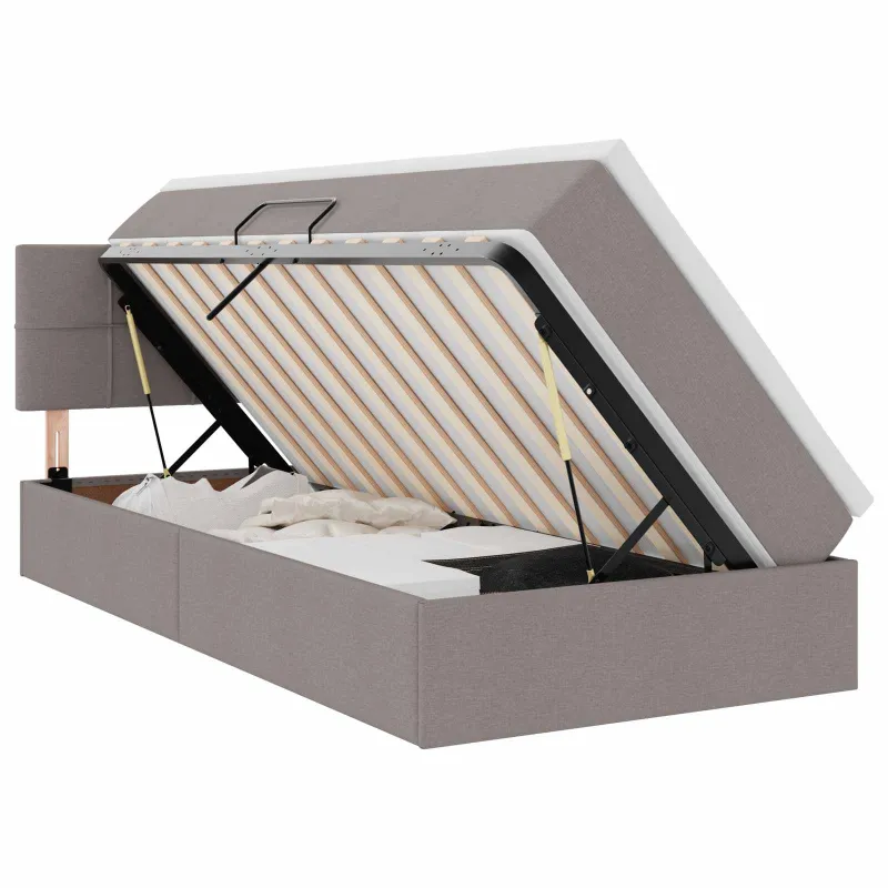 LED saugojimo lova su čiužiniu Taupe 90 x 190 cm Audinys
