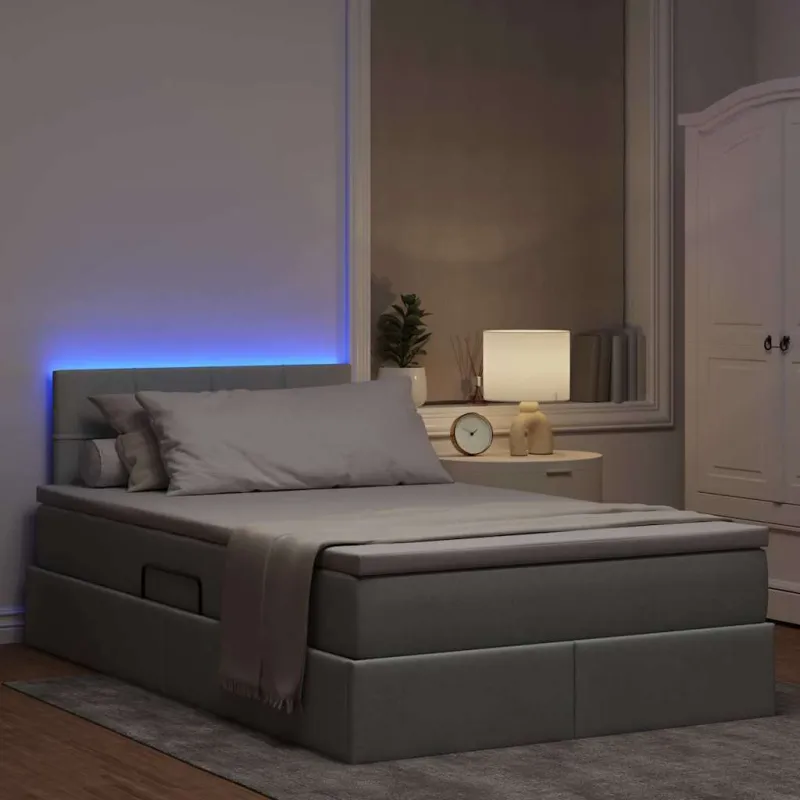 LED saugojimo lova su čiužiniu Šviesiai pilka 120 x 200 cm