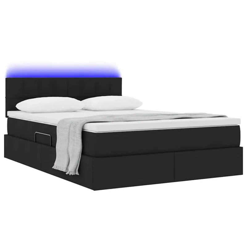 LED saugojimo lova su čiužiniu Juoda 140 x 190 cm Audinys
