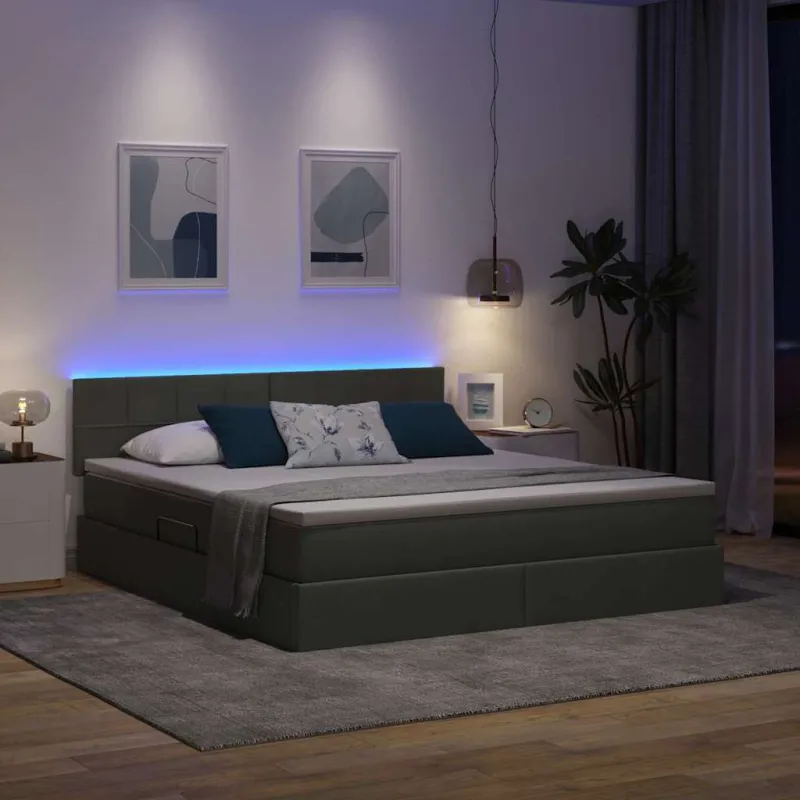 LED saugojimo lova su čiužiniu Tamsiai pilka 160 x 200 cm