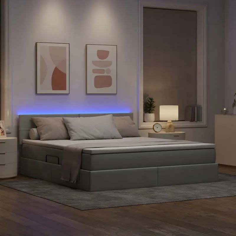 LED saugojimo lova su čiužiniu Šviesiai pilka 180 x 200 cm