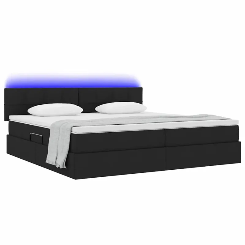 LED saugojimo lova su čiužiniu Juoda 200 x 200 cm Audinys