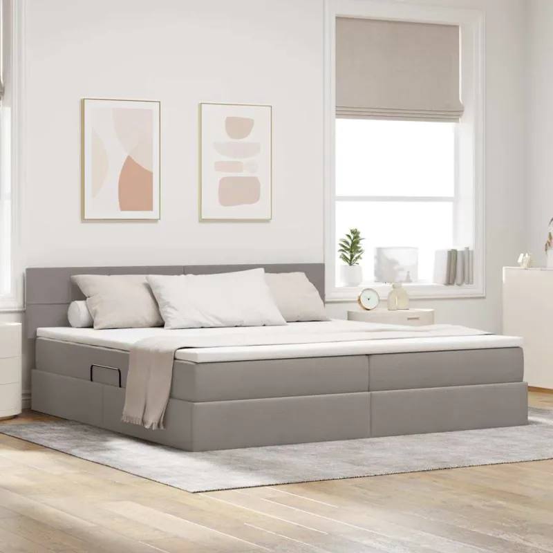 LED saugojimo lova su čiužiniu Taupe 200 x 200 cm Audinys