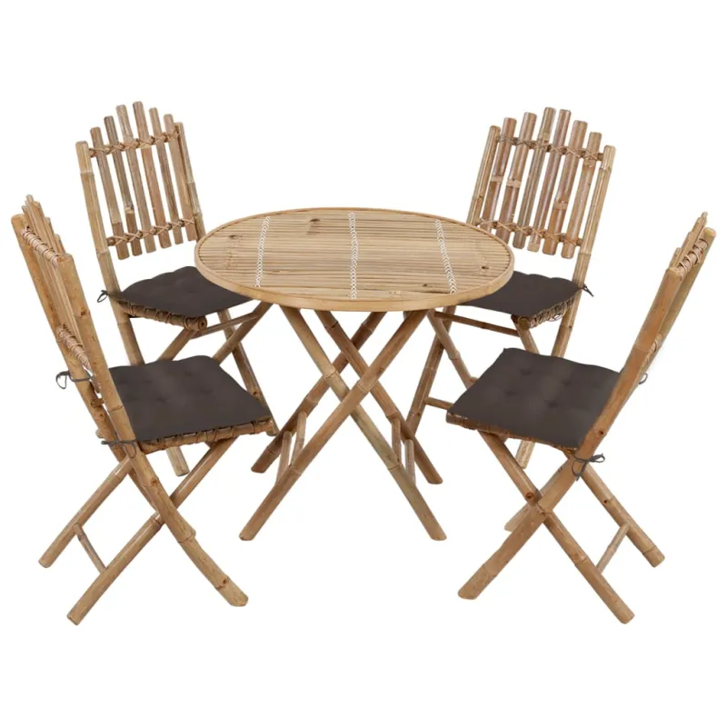 Sulankstettava ulkoilukompletti tyynyine, 5-osainen bambuista