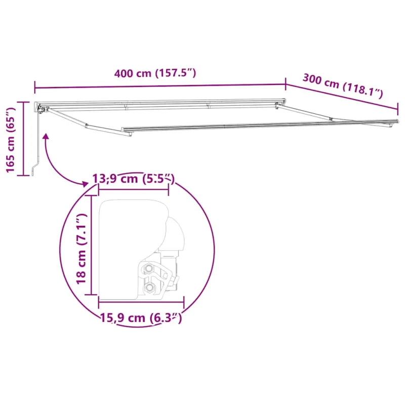 Markizės rėmas Raudona 400 × 300 cm Poliesteris su PU danga