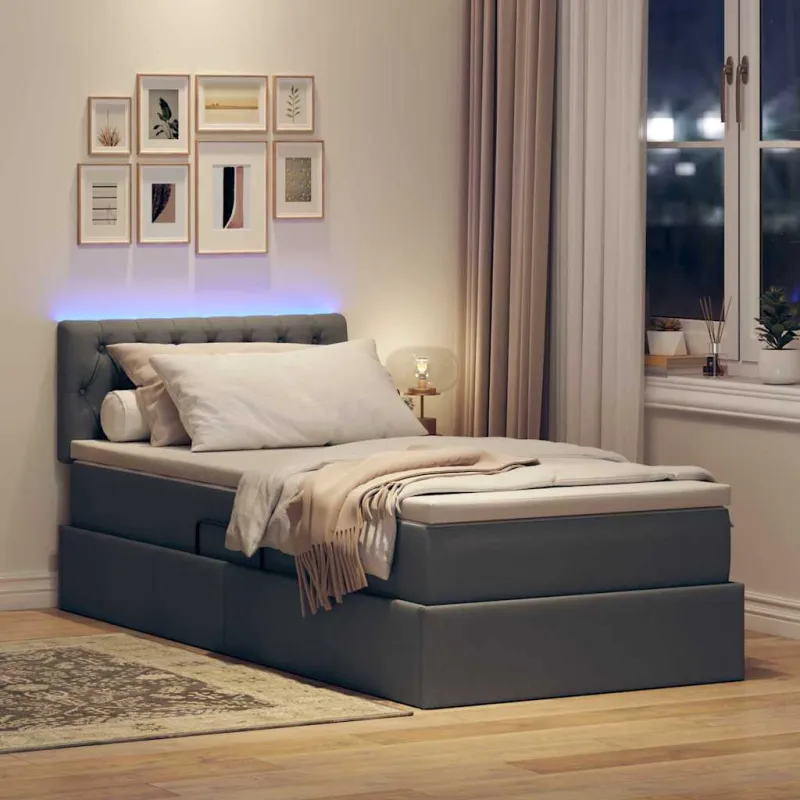 LED saugojimo lova su čiužiniu Tamsiai pilka 90 x 190 cm