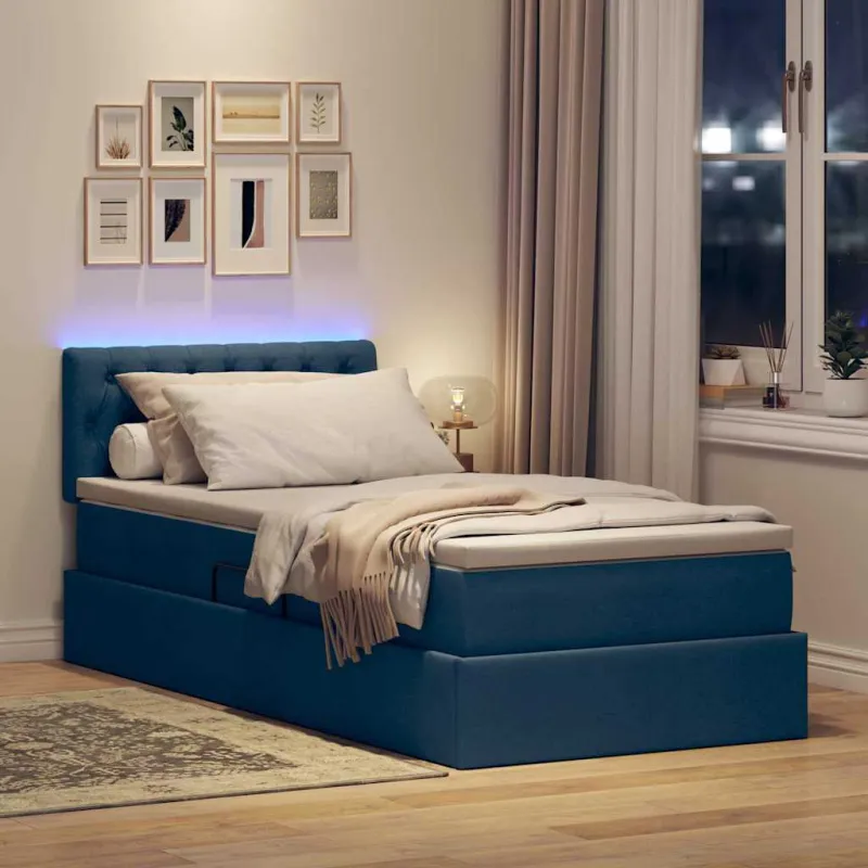 LED saugojimo lova su čiužiniu Mėlyna 90 x 190 cm Audinys