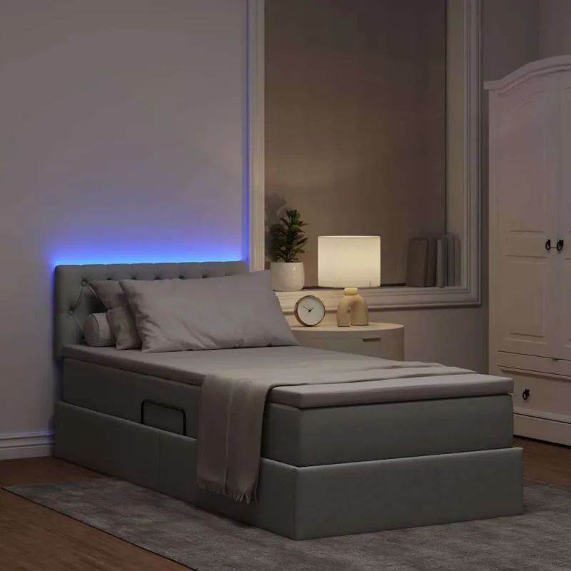 LED saugojimo lova su čiužiniu Šviesiai pilka 90 x 200 cm