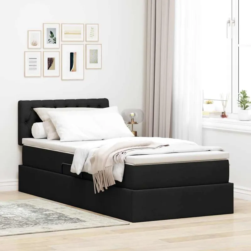 LED saugojimo lova su čiužiniu Juoda 90 x 200 cm Audinys
