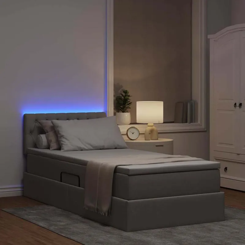 LED saugojimo lova su čiužiniu Taupe 90 x 200 cm Audinys