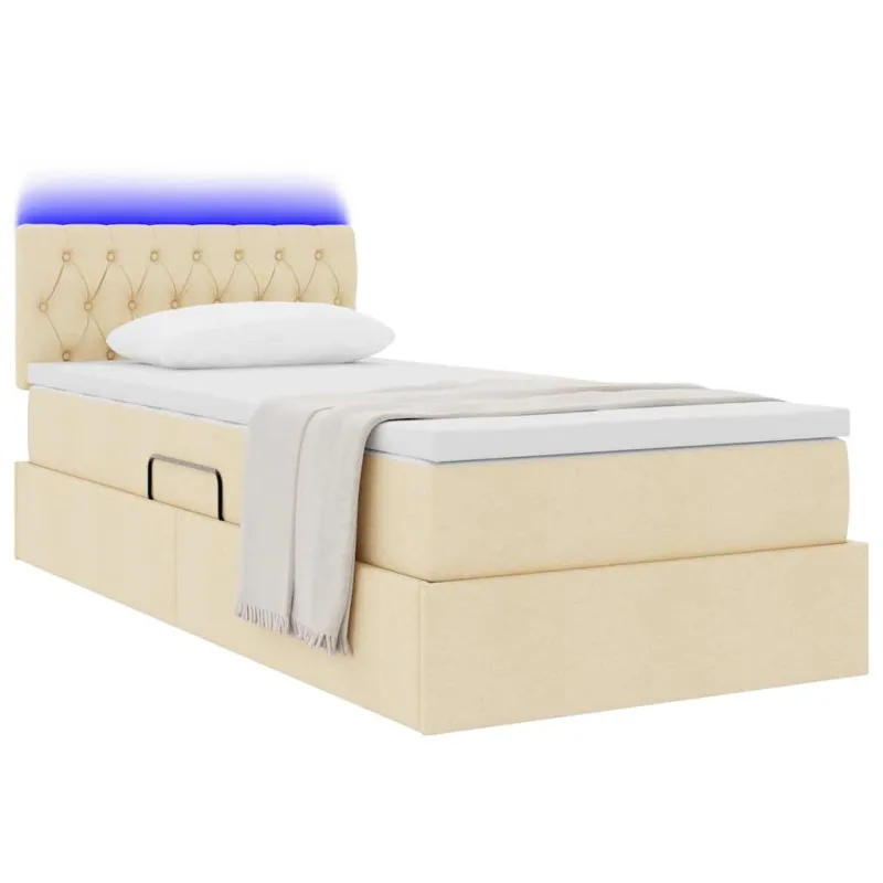 LED saugojimo lova su čiužiniu Kremas 100 x 200 cm Audinys