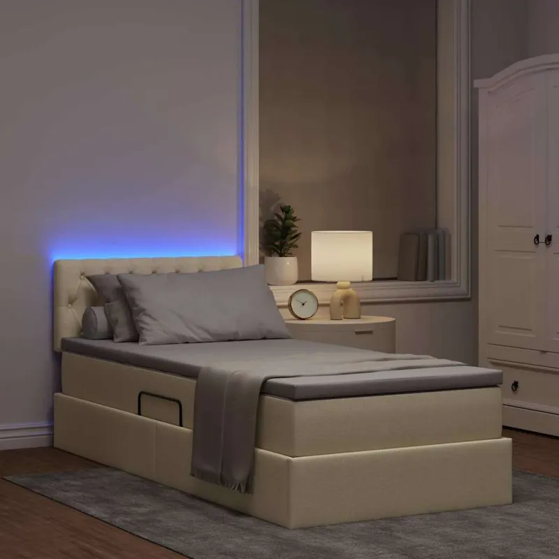 LED saugojimo lova su čiužiniu Kremas 100 x 200 cm Audinys