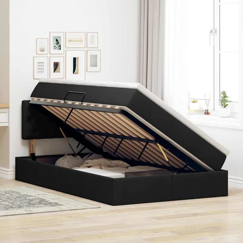 LED saugojimo lova su čiužiniu Juoda 120 x 200 cm Audinys