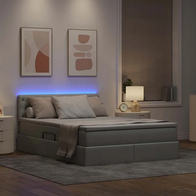 LED saugojimo lova su čiužiniu Šviesiai pilka 140 x 190 cm