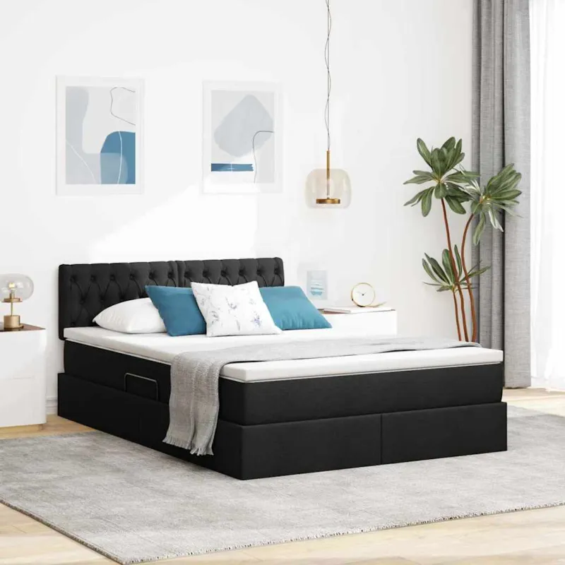 LED saugojimo lova su čiužiniu Juoda 140 x 200 cm Audinys