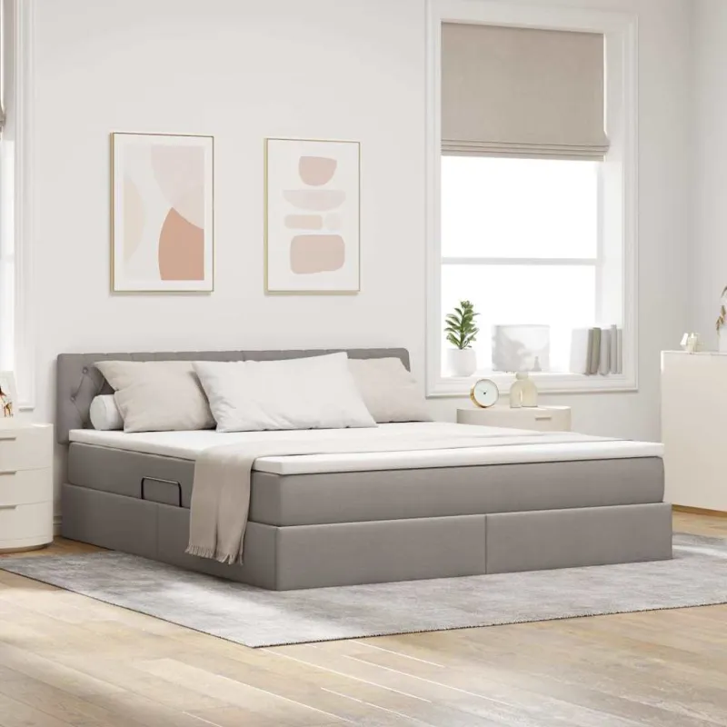 LED saugojimo lova su čiužiniu Taupe 160 x 200 cm Audinys