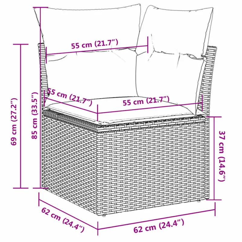 Sofakokonaisuus tyynyine, 7-os osainen, harmaa, polyratasta