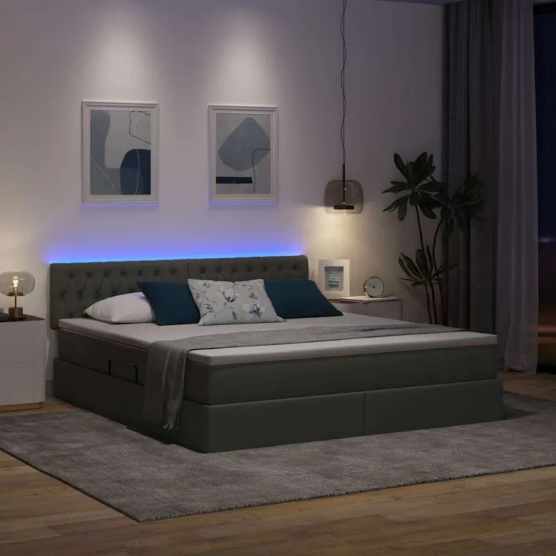 LED saugojimo lova su čiužiniu Tamsiai pilka 180 x 200 cm