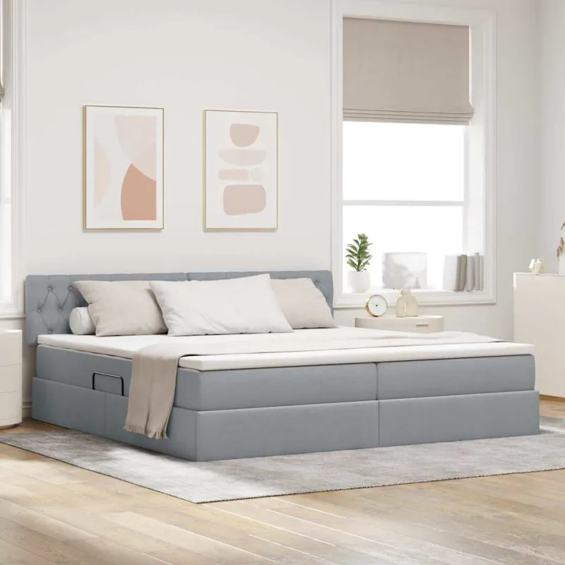 LED saugojimo lova su čiužiniu Šviesiai pilka 200 x 200 cm