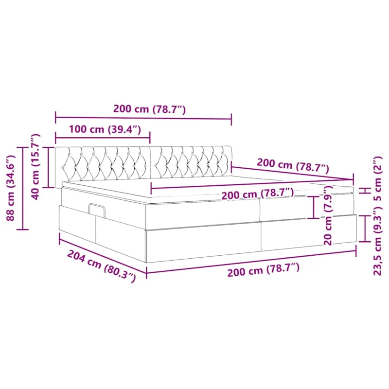 LED saugojimo lova su čiužiniu Tamsiai pilka 200 x 200 cm