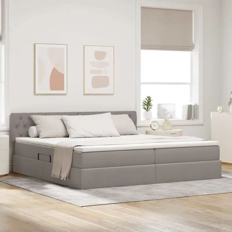 LED saugojimo lova su čiužiniu Taupe 200 x 200 cm Audinys