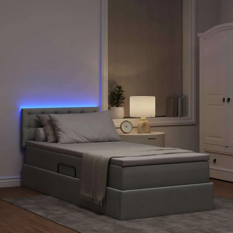 LED saugojimo lova su čiužiniu Šviesiai pilka 90 x 190 cm