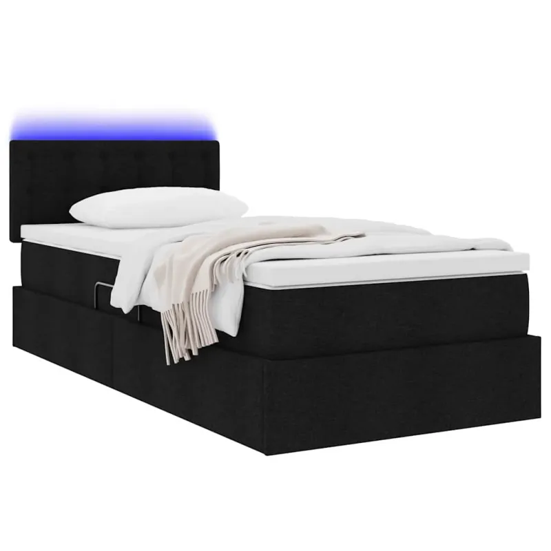 LED saugojimo lova su čiužiniu Juoda 90 x 190 cm Audinys