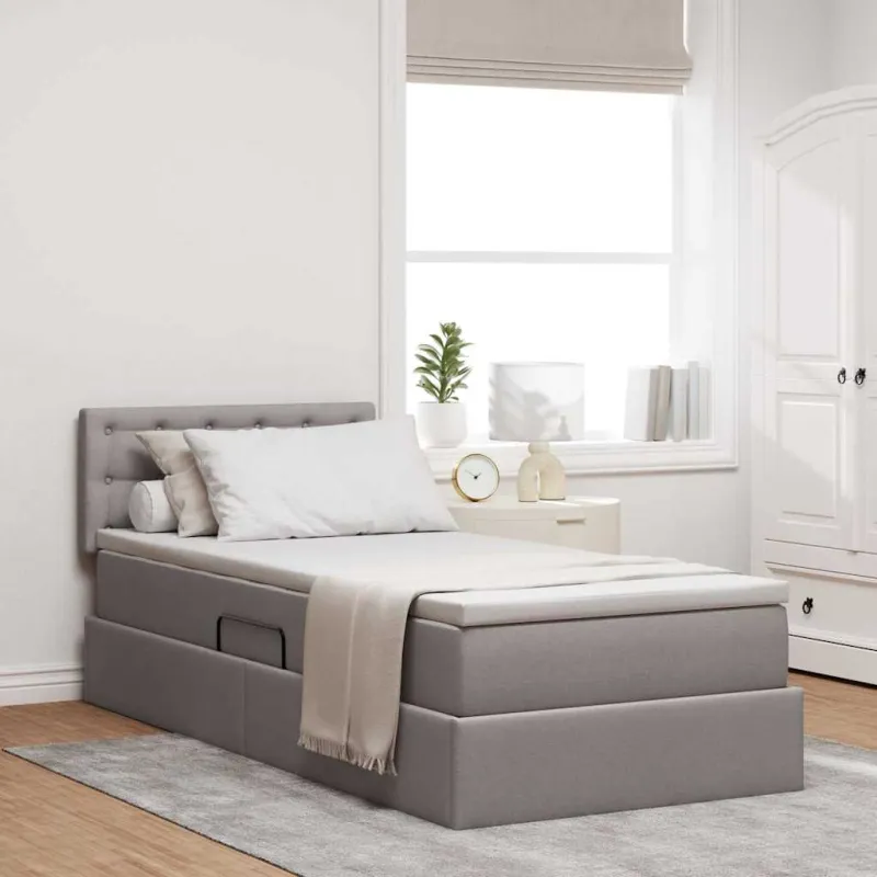 LED saugojimo lova su čiužiniu Taupe 90 x 200 cm Audinys