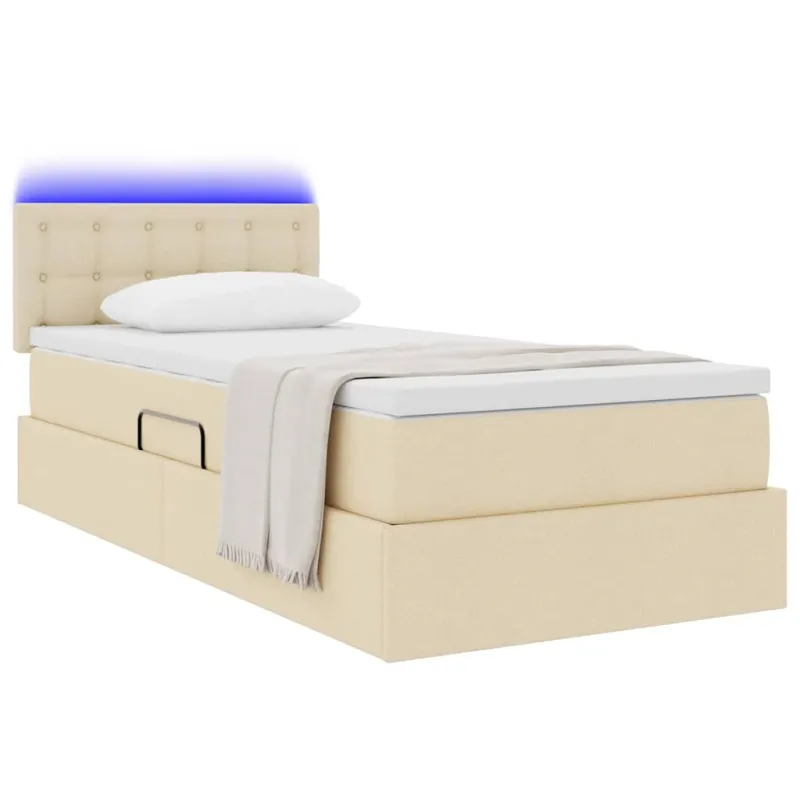 LED saugojimo lova su čiužiniu Kremas 100 x 200 cm Audinys