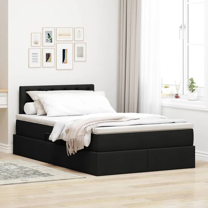 LED saugojimo lova su čiužiniu Juoda 120 x 200 cm Audinys