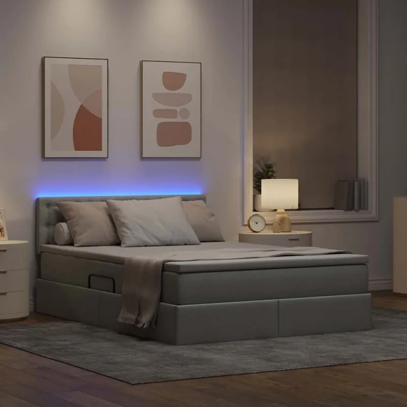 LED saugojimo lova su čiužiniu Šviesiai pilka 140 x 190 cm
