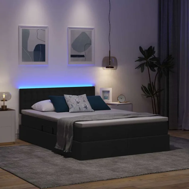 LED saugojimo lova su čiužiniu Juoda 140 x 190 cm Audinys