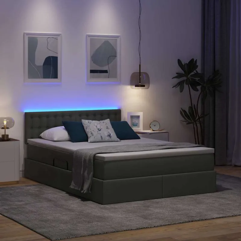 LED saugojimo lova su čiužiniu Tamsiai pilka 140 x 200 cm