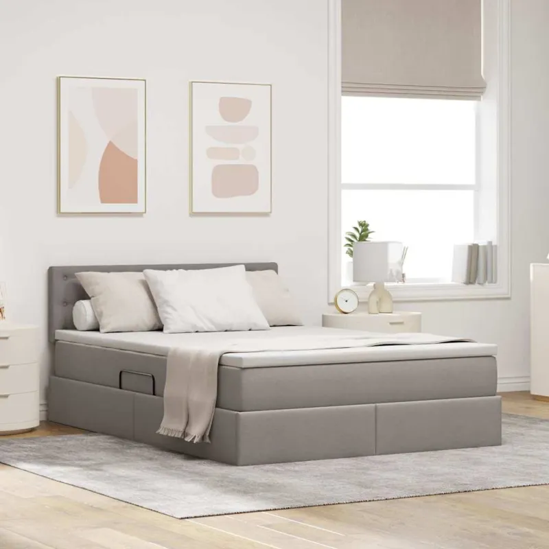 LED saugojimo lova su čiužiniu Taupe 140 x 200 cm Audinys