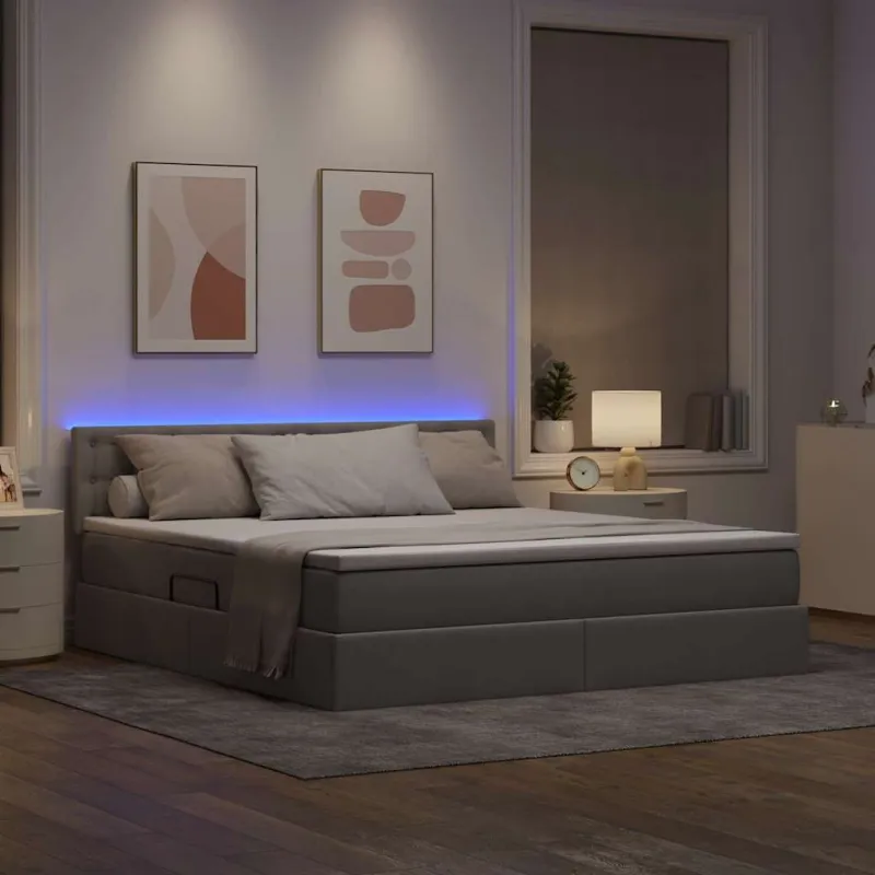 LED saugojimo lova su čiužiniu Taupe 160 x 200 cm Audinys